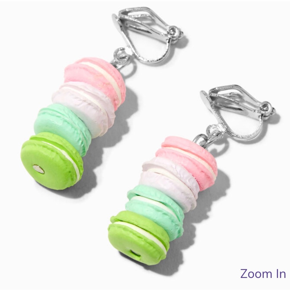 Silver 1" Rainbow Macaroons Clip On Drop Earrings